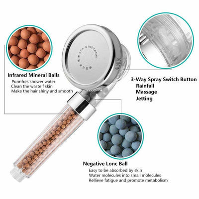 Adjustable Jetting High Pressure  Anion Filter Shower Head - Pebble Canyon